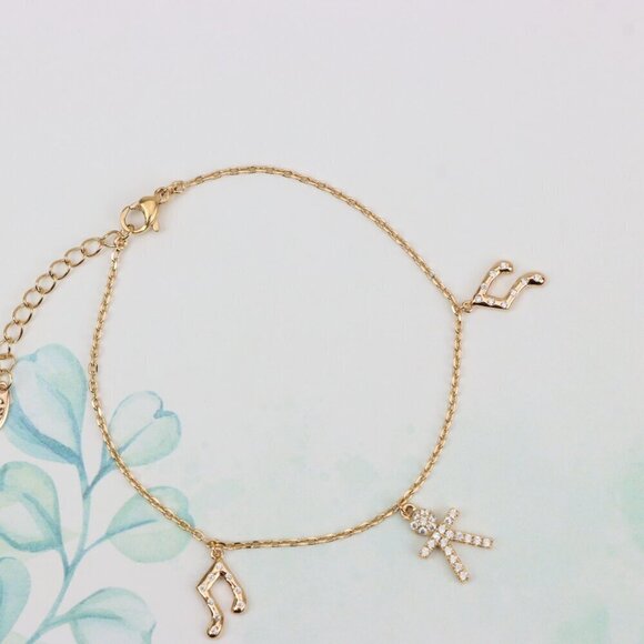 "Chic Rose Gold Charm Bracelet with Crown, Music & Stick Figure, XPBL0872 - Picture 5 of 12